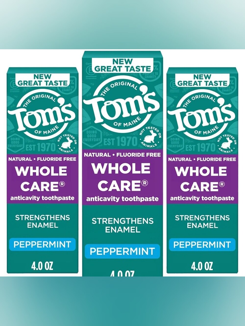 Tom's of Maine Whole Care Natural Anticavity Fluoride Toothpaste 3Pk Peppermint